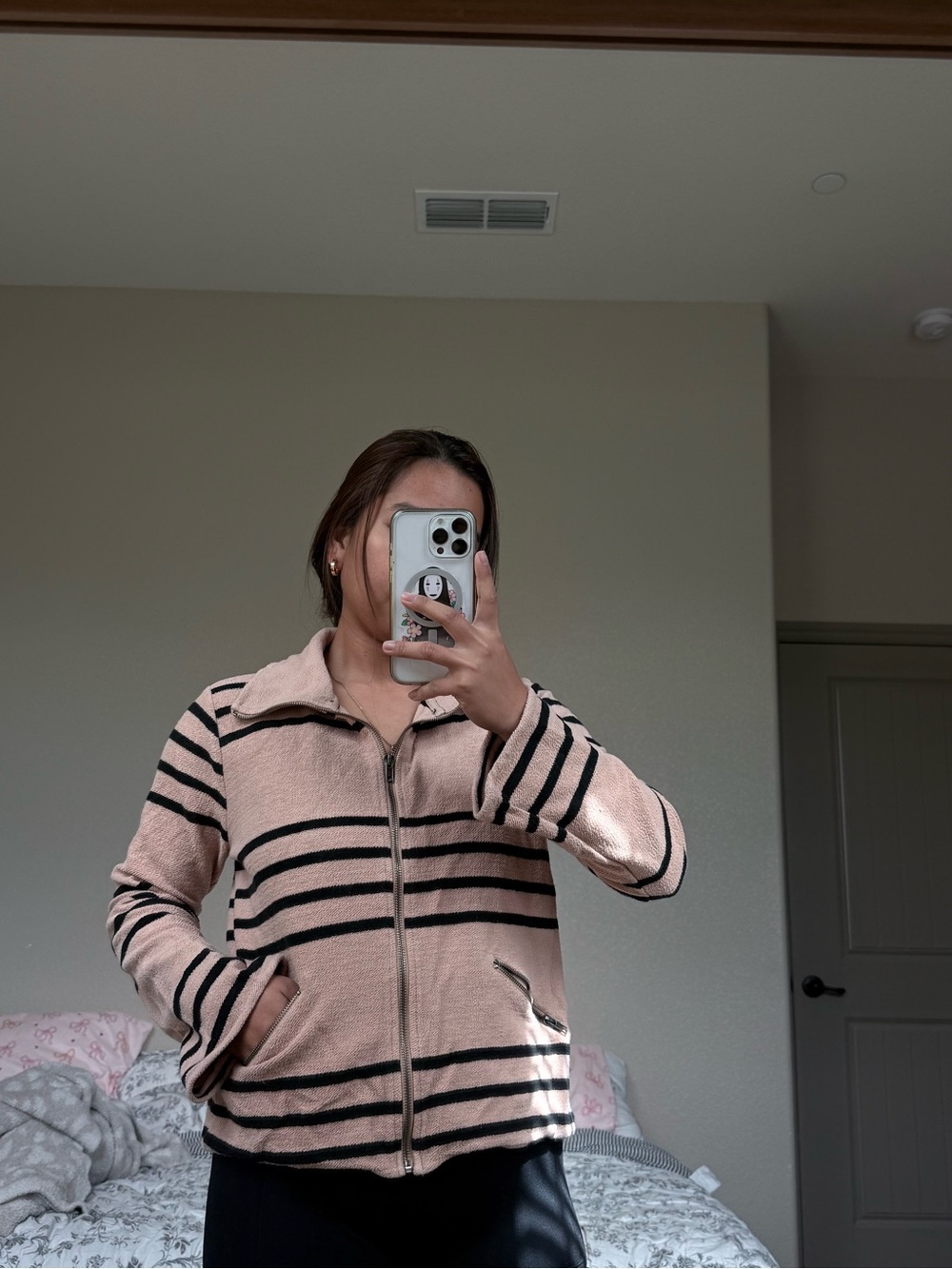 saltwater LUXE Pink & Black Striped Zip Cardigan